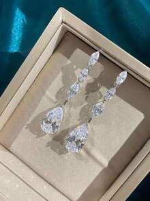 1 Đôi bông tai hình giọt nước đính đá Cubic Zirconia thanh lịch, thích hợp làm quà tặng trang sức Giáng sinh cho phụ nữ. - 1 # - Xem 6
