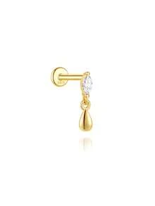 SereneSpark 1PC/2PCS Star Water Drop 925 Sterling Silver For Women Stud Earring Ear Clip Flat Back 18K Gold Plated For Daily Wear Daily Wear Wedding Party Engagement Fine Jewelry - Gold - View 13