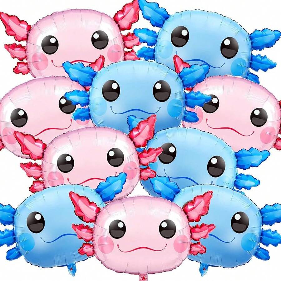 6-Pack 34-Inch Axolotl Balloons For Birthday Party Decorations - Hồng, Xanh - Xem 1