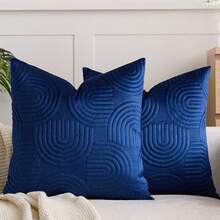 1/2 Pcs Plush Plush Decorative Throw Pillow Cover, Geometric Quilted Cushion Cover, Fluffy Soft Solid Color Rectangular Pillow Sham - Blue - View 10