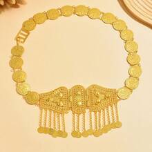 1pc Vintage Hollow Metallic Waist Belt, Tassel Coin Decor, Versatile Bridal Wedding Cinch Accessory