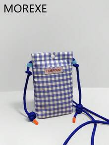Canvas Plaid Phone Bag Small Vertical Style Crossbody Bag Fashionable & Versatile Phone Bag For Women Wallet Purse Wallet - Blue - View 2