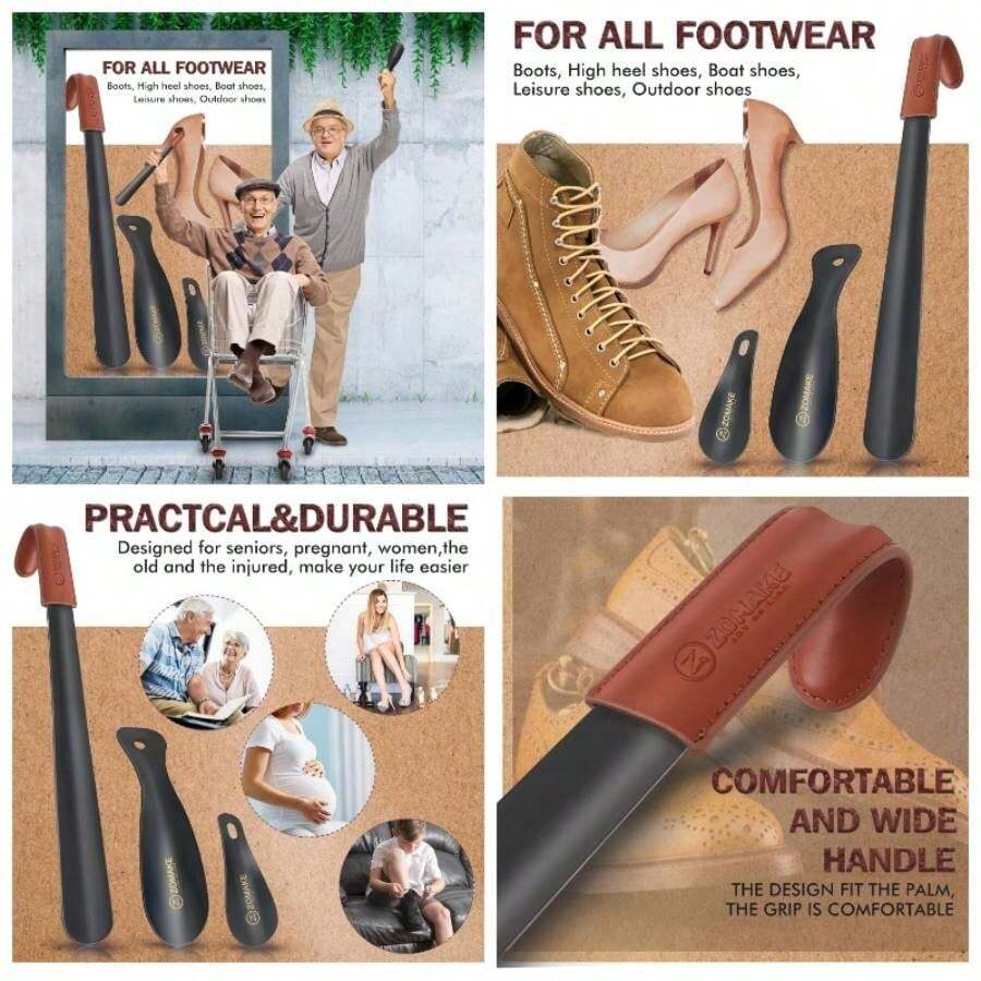 ZOMAKE Calzador de Metal, Calzador de Largo para Mayores 16.5 inch con 3pcs Calzador de Viaje para Hombres Mujeres - Nios - inicial - Ver 1