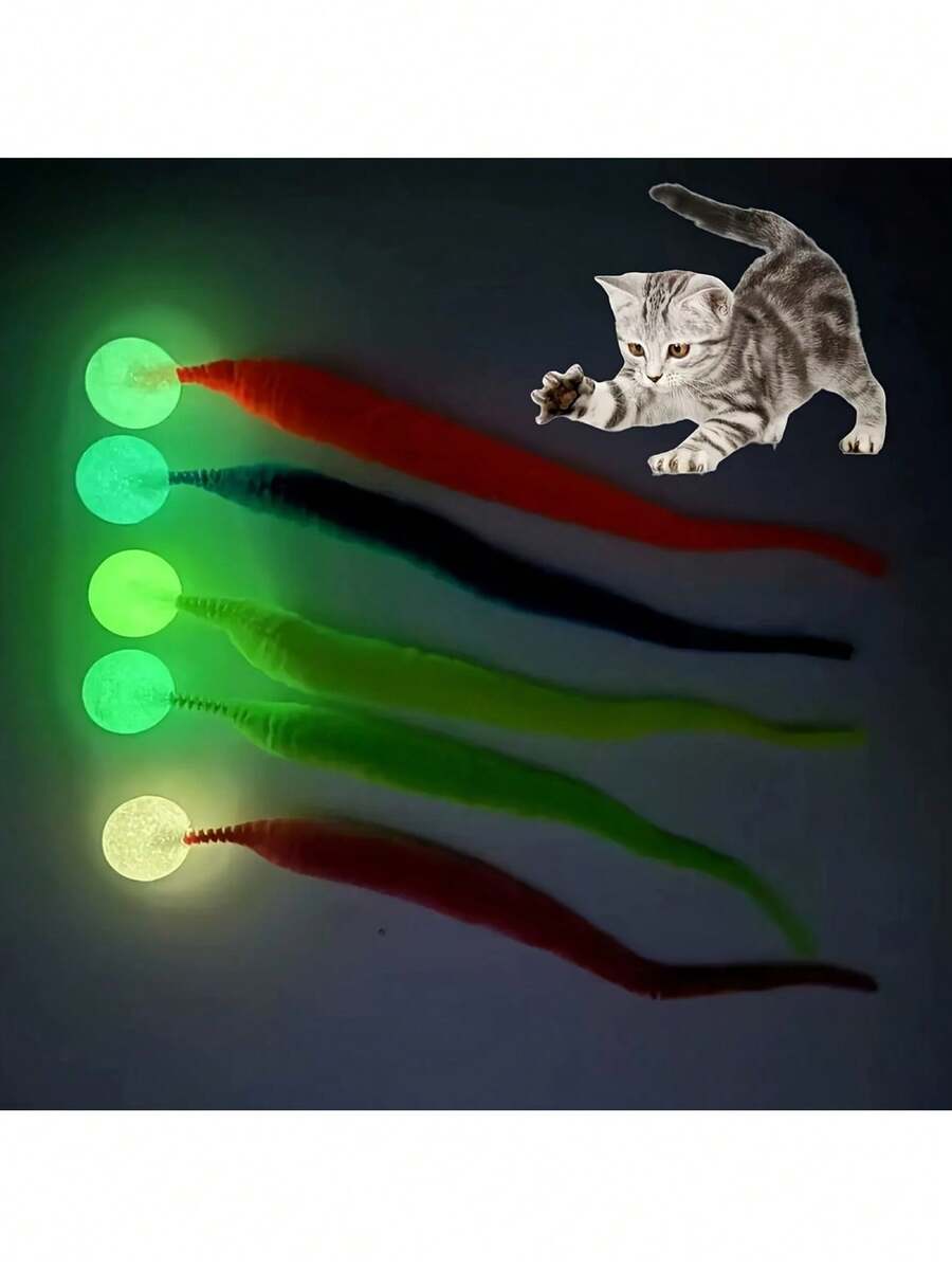 5件組彩色貓咪螢光玩具,綠色發光彈力球,鮮豔色彩,無需電池,柔軟聚酯纖維昆蟲設計,適合所有品種的互動貓玩具,貓玩具,互動貓玩具,室內貓玩具,貓用品,貓玩具,橘貓,軟壓玩具,貓用品,貓配件,貓用品,貓家具,貓抓板 - 彩色 - 查看 1