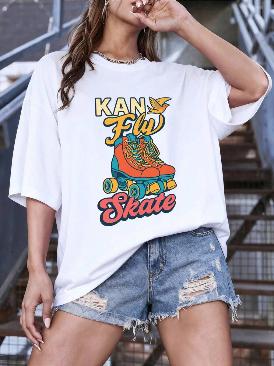 camisetas estampadas mujer, playeras casuales para mujer, Skaters Gonna Skate - Camiseta De Manga Corta Casual Con Diseño Vintage De Patinaje Sobre Ruedas, playeras vintage, blusas para mujerEs un gran regalo para la familia, los amigos, los novios y las novias - Blanco - Ver 1