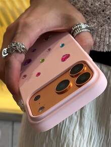 DIY 奢华 3D 贴纸高品质液态硅胶 TPU 手机壳，最新款兼容 17/17 Air/17 Pro/17 Pro Max，也适用于 16、15、14、13、12、11 Pro Max，触感柔软如橡皮擦，糖果色贴纸 DIY 手机壳，手工手机壳，精美礼品 - 粉色 - 查看 5