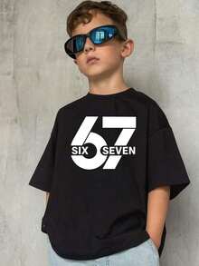 Young Boy's 67 Funny Six Seven Meme Alpha Slang Funny Italian Brainrot Graphic T-Shirt - 100% Regular Fit Crew Neck Short Sleeve With On Hand Gesture & 67 Number Design - Everyday Summer Outfits, Parties & Social Gatherings - Funny Meme Apparel Young Boys T-Shirts,Christmas, Thanksgiving, Children's Pure Cotton Tops, 67 Shirt - 3 - 查看 6