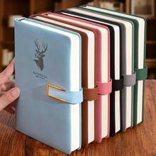 Juego de cuaderno con carpeta A5, incluye marcador magnético y cierre elástico - Papel grueso, cubierta de piel sintética, 6 colores disponibles (negro, azul, blanco, rosa, verde, marrón) - Adecuado para estudiantes universitarios, oficina, diario y regalo - Organizador de cuaderno resistente y de moda - Multicolor - Ver 3