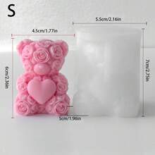 1个玫瑰熊蜡烛模具，DIY皂树脂工艺石膏展示模具，适用于情人节装饰和手工礼物，适合初学者，易于脱模且可重复使用 - 白色 - 查看 7