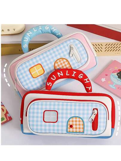 1个灯芯绒铅笔盒，大容量柔软拉链铅笔袋，化妆包，学校办公桌文具收纳袋，创意礼物，适合感恩节、圣诞节、生日、万圣节装饰和返校季