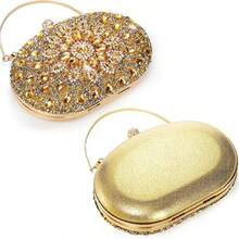 Women's Exquisite Quiet Luxury Elegant Glamorous Sparkly Crystal Rhinestone Evening Clutch - Glitter Wristlet Handbag With Detachable Chain For Wedding, Party, Prom, Date Night & Formal Events - Vàng - Xem 4