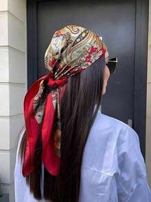 1pc Simple Printed Square Scarf, New Spring Fashion Bandana For Women, Can Be Used As Belt,Bag Decoration,Ribbon, Headband Or Headscarf Bandana,Hair Band,Head Band Ideal For Dressing Up Your Look - 紅色 - 查看 1