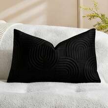 1/2 Pcs Plush Plush Decorative Throw Pillow Cover, Geometric Quilted Cushion Cover, Fluffy Soft Solid Color Rectangular Pillow Sham - Black - View 14