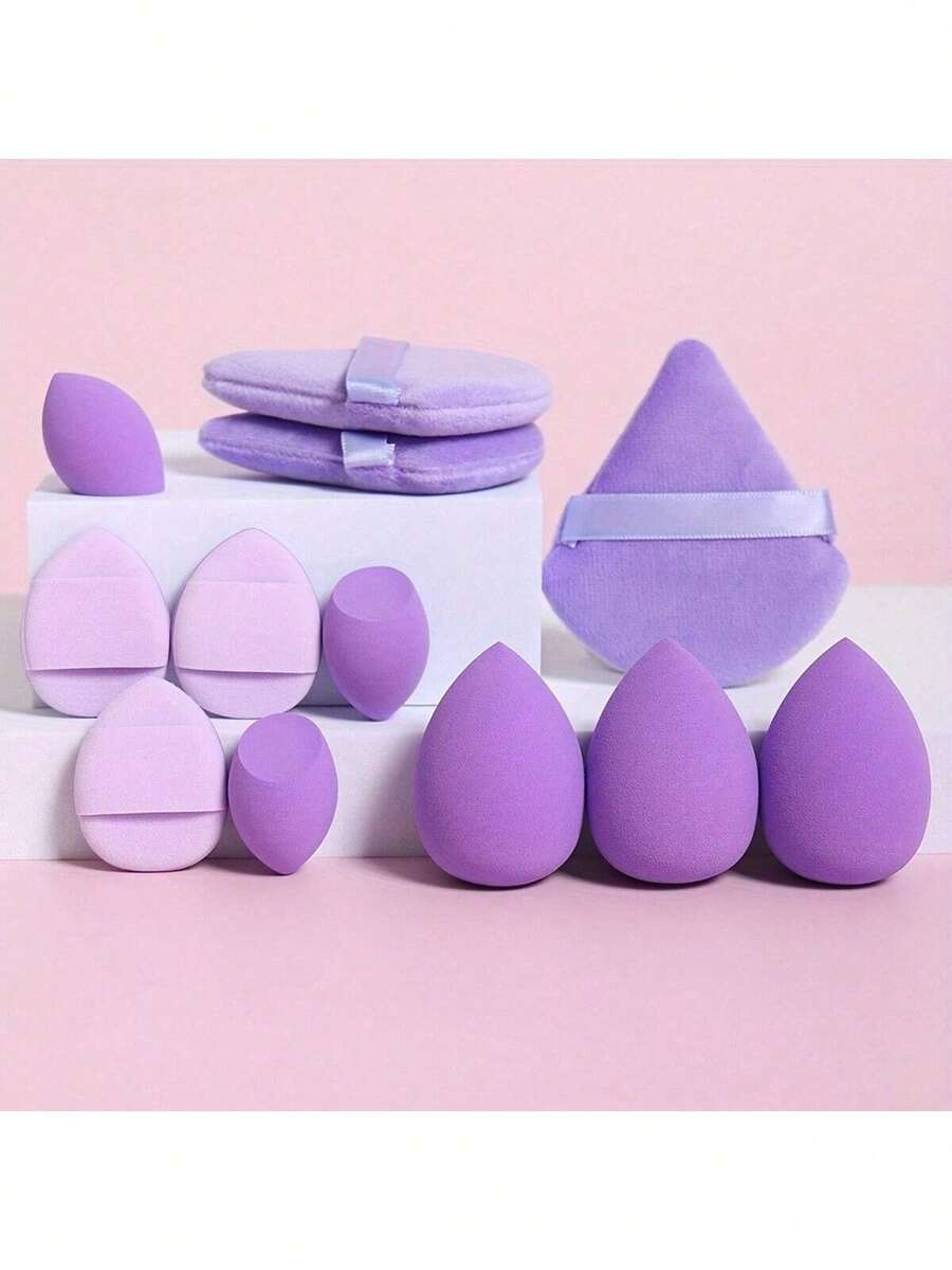 12 Piece Multifunctional Cosmetic Sponge Puff Set, Suitable For Perfect Mixing Of Liquid, Face Cream And Powder, Latex Free, Dry Wet Foundation Make-Up, Contour And Highlight Sponge, With Mini Air Cushion Puff Suitable For All Skin Types - Multicolor - View 1