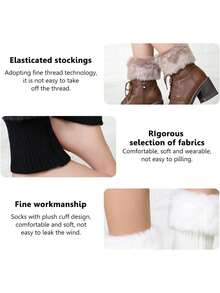 1 Pair Autumn/Winter Fur-Lined Bell-Shaped Ankle Boots, Versatile Thick Fleece Over-The-Ankle Socks, Solid Ribbed Fabric - Multicolor - View 9