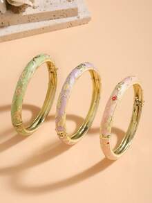 3件套复古金色花朵珐琅手链套装，金色手链，女士珠宝配饰，适合日常佩戴和节日礼物 - 彩色的 - 查看 11