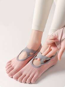 1/3/6双装女士多色专业瑜伽袜，五趾防滑硅胶船袜，适合普拉提、室内地板运动，适合秋冬季和春夏季运动服 - 彩色 - 查看 2