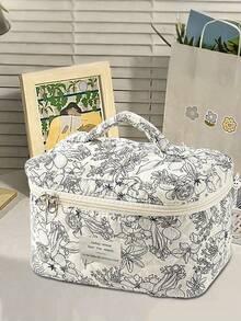 1pc Large Capacity Floral Print Multi-Functional Portable Foldable Makeup Bag With Handle, Convenient Cosmetic Tool Storage Bag, Floral Print Makeup Pouch For Women, Travel Organizer, Cosmetic Bag, Toiletry Bag, Makeup Organizer, Household Essential, Travel Cosmetic Organizer, Coin Purse, Christmas Gift - Multicolor - View 6