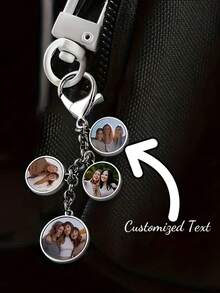 1pc Customized Photo Keychain With 4-Photo Round Frame And Rhinestone Tray - Personalized Gift For Father's Day, Graduation, Thanksgiving - Metal Lobster Clasp Key Ring, Suitable As Gift For Family And Friends, Decorative Accessory, Elegant Design, Well-Crafted - Multicolor - View 1