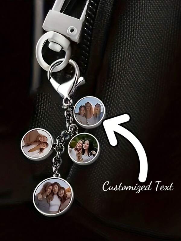 1pc Customized Photo Keychain With 4-Photo Round Frame And Rhinestone Tray - Personalized Gift For Father's Day, Graduation, Thanksgiving - Metal Lobster Clasp Key Ring, Suitable As Gift For Family And Friends, Decorative Accessory, Elegant Design, Well-Crafted