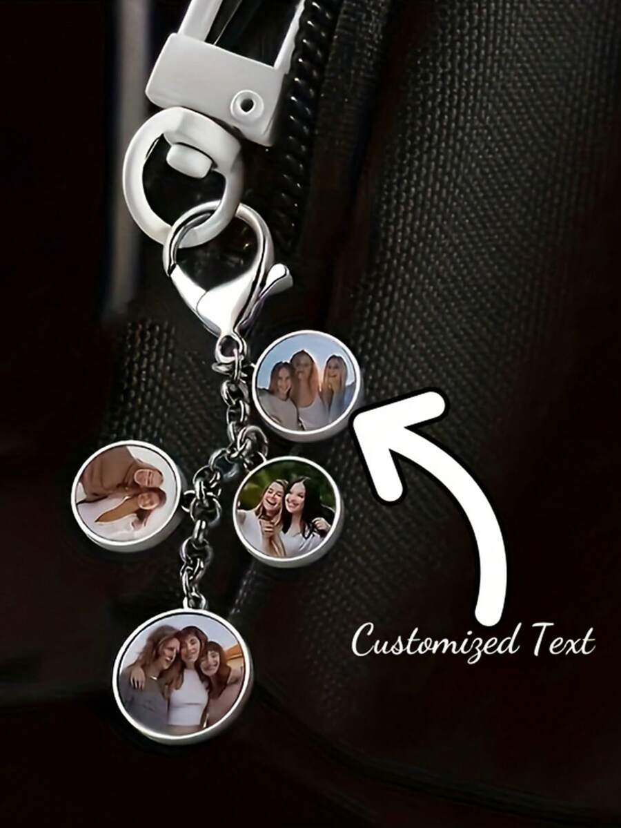 1pc Customized Photo Keychain With 4-Photo Round Frame And Rhinestone Tray - Personalized Gift For Father's Day, Graduation, Thanksgiving - Metal Lobster Clasp Key Ring, Suitable As Gift For Family And Friends, Decorative Accessory, Elegant Design, Well-Crafted - Multicolor - View 1