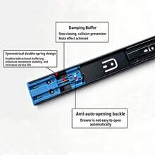 1 Pair Soft-Close Drawer Slides, Thick 3-Section Full Extension Ball Bearing Slides With Dual Springs, Durable And Pinch-Proof, Suitable For Kitchen, Bedroom, Cabinets, Storage Boxes - Black With Blue Buffer - View 5