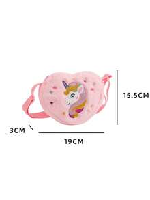 Kids Unicorn Heart Shaped Cartoon Plush Crossbody Bag, Girls Candy Storage Shoulder Bag For Kindergarten - Multicolor - View 6
