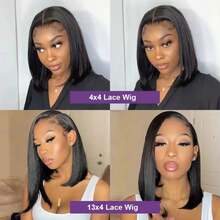 Rosslyn Straight Human Hair Wigs Bob 1b Black Wig 5x5 13x6 Hd Lace Frontal Wig Bleached Knoted Baby Hair Pre Plucked Flash - 13x4 - View 8