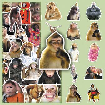 50 st. abstrakta klistermärken med galna apor och hästar, dekorativa klistermärken med roliga djur för scrapbooking, bagage etc.