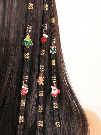 36pcs Christmas Diamond Shaped Dreadlock Accessories Set For Women, Christmas & New Year Holiday Decorations, Headbands & Hair Clips, Suitable For Halloween, Makeup Party, Holiday Costume