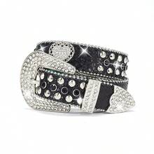 Cintura di lusso con rivetti e strass, fibbia retrò, stile punk con strass multicolore, adatta per casual, feste, Natale, San Valentino, regali di compleanno - Amore - Visualizzare 17