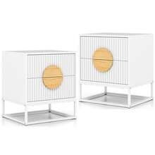 1/2 PCS Fluted Nightstand With 2 Drawers With Pine Wood Handles & Metal Frame For Bedroom Black/White - trắng - Xem 9