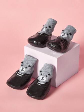 PETSIN 4 件套狗猫防水鞋袜宠物冬靴雨雪狗靴适用于小型犬防滑防尘小狗鞋黑色