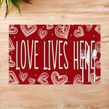 1 pieza/4 piezas/6 piezas Manteles individuales de lino con estampado de corazón, decoración del hogar, adecuados para mesa de comedor, para todas las estaciones, estilo moderno, lavables, decoración para habitación, mesa, posavasos, cocina, fiesta interior/exterior, decoración del hogar, regalo ideal - Multicolor - Ver 23