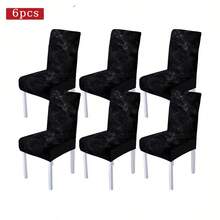 1/4/5/6/7/36 piezas Juego de fundas de asiento/cubiertas de silla con estampado de textura de mármol negro falso de estilo vintage, adecuado para interiores, comedor, hotel, opción ideal para decoración diaria moderna. El mantel se ajusta a la mesa de comedor cuadrada, las fundas de silla elásticas son lavables. - Multicolor - Ver 15