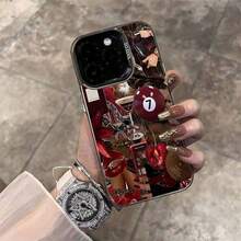 Teléfono: 1 Estampado de Labios de Cereza No. Funda de teléfono con diseño de copa de vino esférica, adecuada para modelos 16, 15, 14, 13, 12, 11 Pro, 14 Plus, 15, 16, XS, XR, X, una linda idea para el Día de San Valentín para ella/él. - Negro - Ver 6