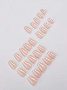 24pcs Short Almond-Shaped Nail Stickers, French Minimalist Pink Tie Dye Nail Art For Summer, Sweet & Fresh DIY Nail Decor, Suitable For Women And Girls For Daily, Work, Travel Nail Care - Màu Hồng baby - Xem 5