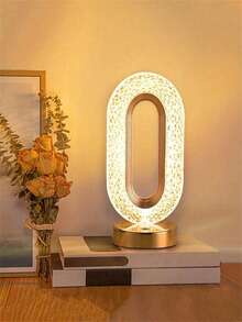 1pc LED Crystal Table Lamp, Touch Control, 3 Color Changing, USB Rechargeable Compact Lamp, Indoor Decor Night Light, Suitable For Bedroom, Bedside, Living Room, Dining Room And Gift (Gold) - Three-color Light - View 3