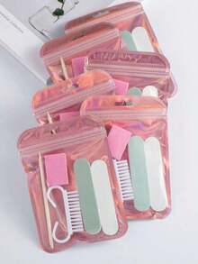 10/8/5/3/1pack ,Manicure And Pedicure Set, Mini Nail File And Orange Nail Stick Set, Double-Sided Nail File, Wooden Cuticle Pusher, Nail Cleaning Tools, Nail Stick, Nail Art Brush,Nail Tech Supplies For DIY Nail Polishing Care - 粉色 - 查看 9