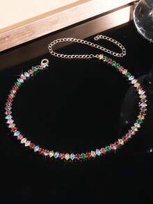 1 pieza Collar gargantilla de mujer con circonita geométrica, versátil para uso diario y vestidos de noche - Color plateado mixto - Ver 6