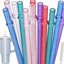 12pcs, Straw, Reusable Clear Plastic Glitter Straws, 12.4/9.06 Inch Extra Long Tumbler Straws For Cups, 1 Gallon, Water Bottles, Straw With Cleaning Brush, Party Supplise(1/3/6/12pcs) - 彩色 - 查看 2