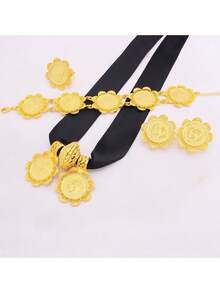 Bộ trang sức mặt dây chuyền đồng xu vàng cổ điển, gồm dây chuyền, bông tai, nhẫn và vòng tay, thích hợp cho cô dâu ở Dubai/Châu Phi, món quà lý tưởng dành cho phụ nữ. - dây chuyền màu đen - Xem 10