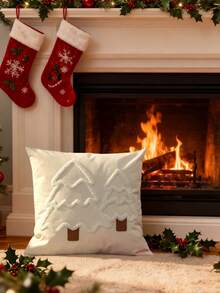 1 pieza Funda de almohada con diseño de árbol de Navidad, funda de cojín, funda de almohada lumbar, sin relleno, diseño bordado de árbol de Navidad, 17.7*17.7 pulgadas (45*45cm)/11.81*19.68 pulgadas (30*50cm), material de lienzo, adecuado para sofá, sala de estar, dormitorio, coche, oficina, hotel, decoración, regalo de Navidad perfecto para familiares y amigos, blanco - Blanco - Ver 4