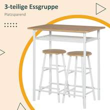 HOMCOM 3-Piece Bar Table Set, Dining Table With 2 Bar Stools, Dining Set, Kitchen Table And Chairs, Standing Table And Bar Stools With Storage Shelf, MDF Tabletop, White Steel + Oak, 80 X 50 X 90 Cm - 1 - 查看 4