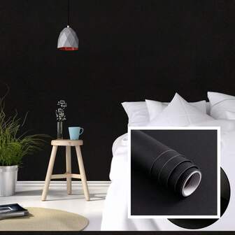 1 Roll Matte Black Contact Paper Peel And Stick Solid Color Waterproof Vinyl Self Adhesive WallPaper Removable For Cabinets Countertop Living Room Furniture Kitchen Bedroom Wall Art Home Decor