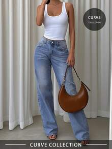 Christmas Plus Size Vintage Blue Loose Fit Wide Leg Jeans For Women, Casual, Flattering, Versatile, Spring/Summer New Arrival, Straight-Cut,Holiday,Festival,Cowgirl Outfit,Jeans,Trousers,Going Out Outfits,Denim Trousers Women,Cowboy Outfit Women,Jeans Women,Bottoms