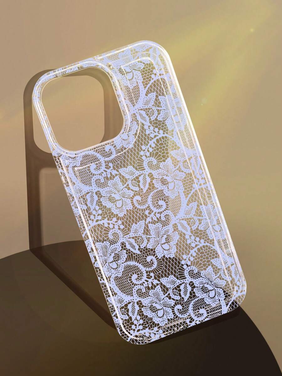 1 pezzo Custodia per telefono morbida e trasparente con motivo in pizzo bianco, antiscivolo, compatibile con iPhone 11/12/13/14/15/16 Pro Max, regalo romantico per matrimonio - Multicolore - Visualizzare 1