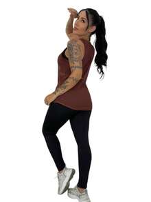 Women's Transparent Tulle Tank Top, Gym Clothes, Fitness Fashion - 咖啡棕 - 查看 2