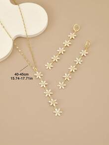 1pc Fashionable Colorful Flower Patchwork Stainless Steel Women's Long Necklace, 1 Pair Fashionable Colorful Flower Patchwork Stainless Steel Women's Earrings, Tassel, Gold Jewelry, Gold Necklace, Gold Earrings, Women's Jewelry Set, Gift, For Lover, For Best Friend, Party, Vacation