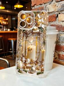 1 pieza Funda protectora, funda transparente para celular, con ranura para tarjeta, carcasa de TPU silicona antiimpacto "Carcasa con diseño de farol dorado y velas navideñas, estilo minimalista festivo, decoración elegante y sofisticada, ideal para regalo de temporada, unisex, pareja, edición especial navidad, refinado y acogedor, compatible con Galaxy A21/A24/A25/A32/A34/A35/A54/A55, Galaxy S25/S24/S23/S22/S21 Ultra/Plus, compatible con iPhone16/15/14/13/12/11/XS/XR/X/PLUS/PRO/PROMAX, agarre cómodo, regalo especial para amigos, novia, novio, familia" - transparente - Ver 10